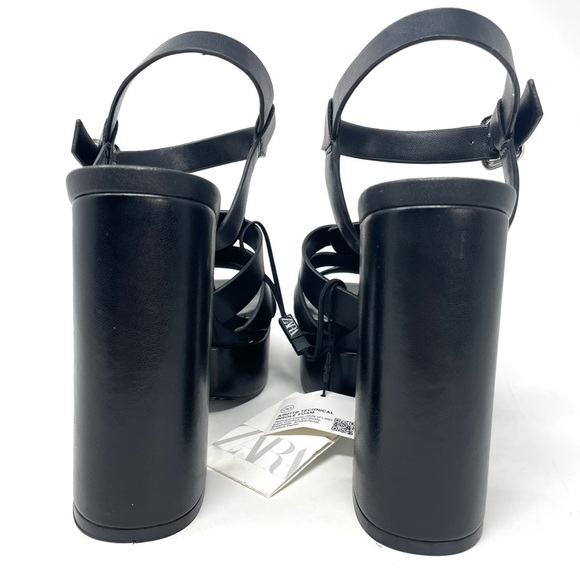 NEW Zara Black Chain Detail Chunky High Heel Platform Sandals Size 38 - Picture 8 of 10